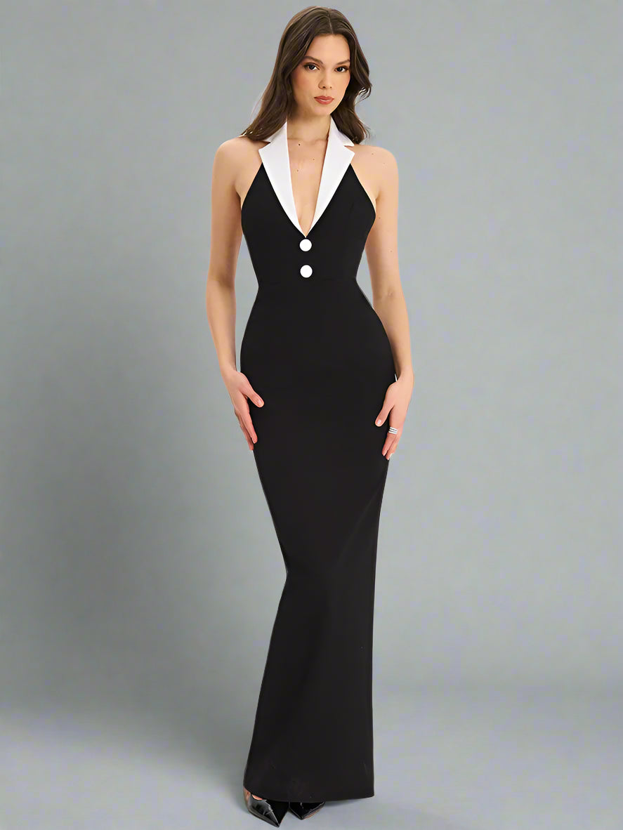 BLACK V NECK MAXI DRESS