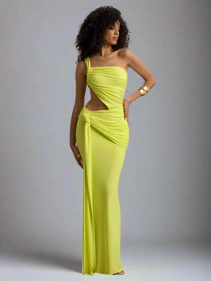 ONE SHOULDER MAXI DRESS GREEN 