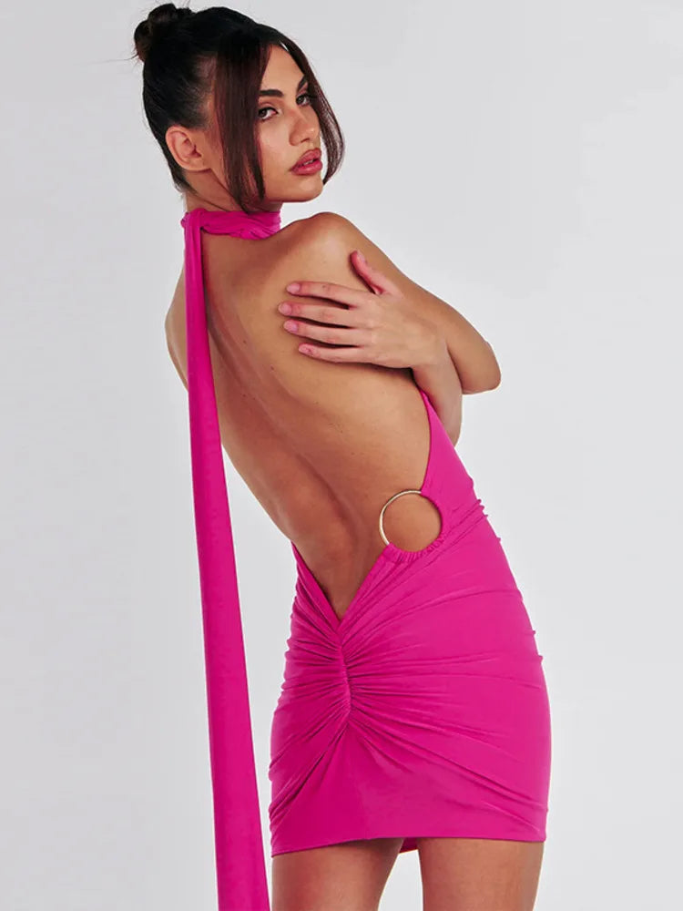 ONE SHOULDER PINK MINI DRESS