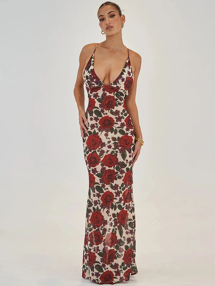 RED FLORAL MAXI DRESS