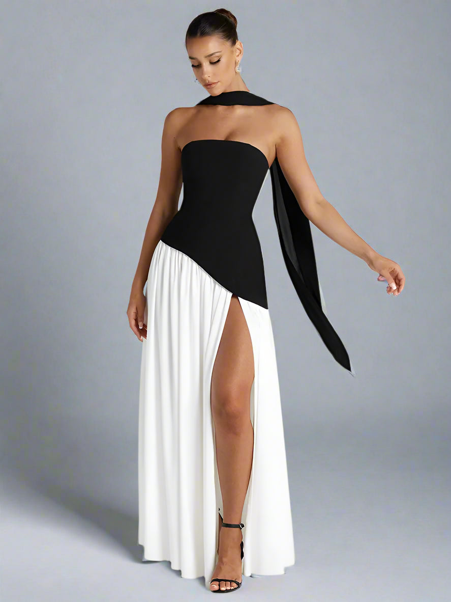 STRAPLESS MAXI DRESS WITH SLIT