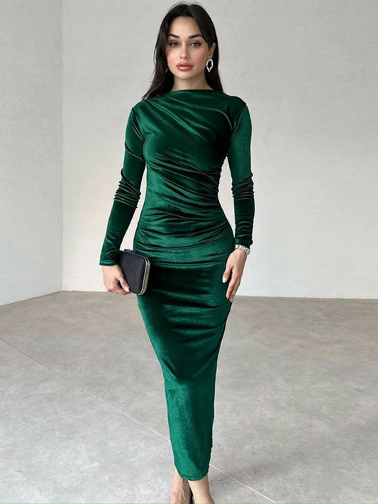 VELVET MAXI DRESS GREEN