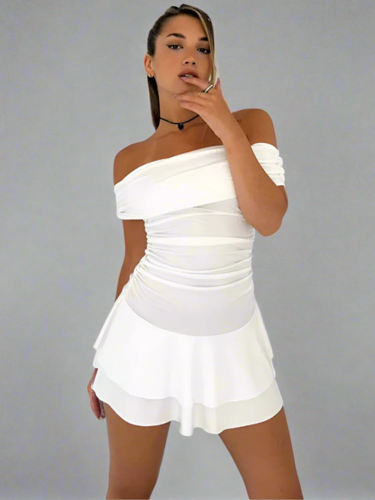 WHITE STRAPLESS MINI DRESS