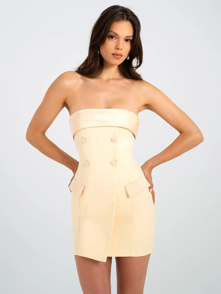 YELLOW MINI DRESS STRAPLESS